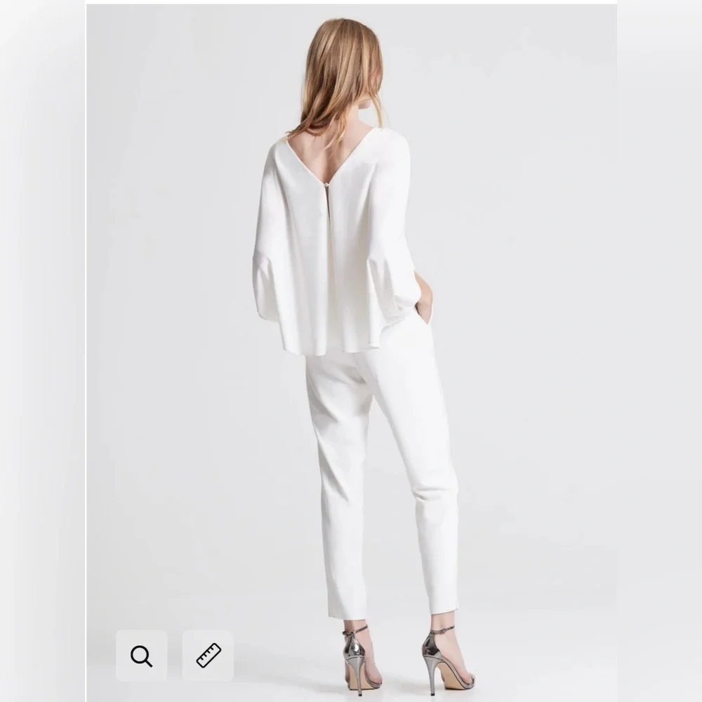 Halston Draped Sleeve Tapered Leg Crepe Jumpsuit White Size 0 - Picture 3 of 16